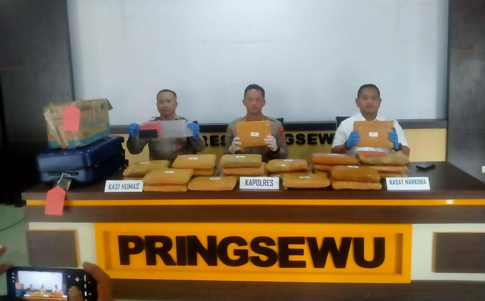 Polres Pringsewu Gagalkan 24 Kg Ganja, Kurir Asal Sumatra Utara Di Amankan