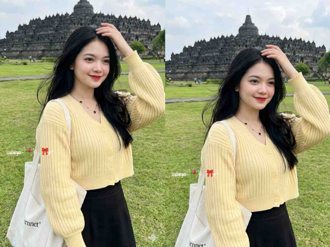 Prompt Gemini AI Ciptakan Potret Estetik Bergaya Korea di Depan Candi Borobudur Natural dan Elegan