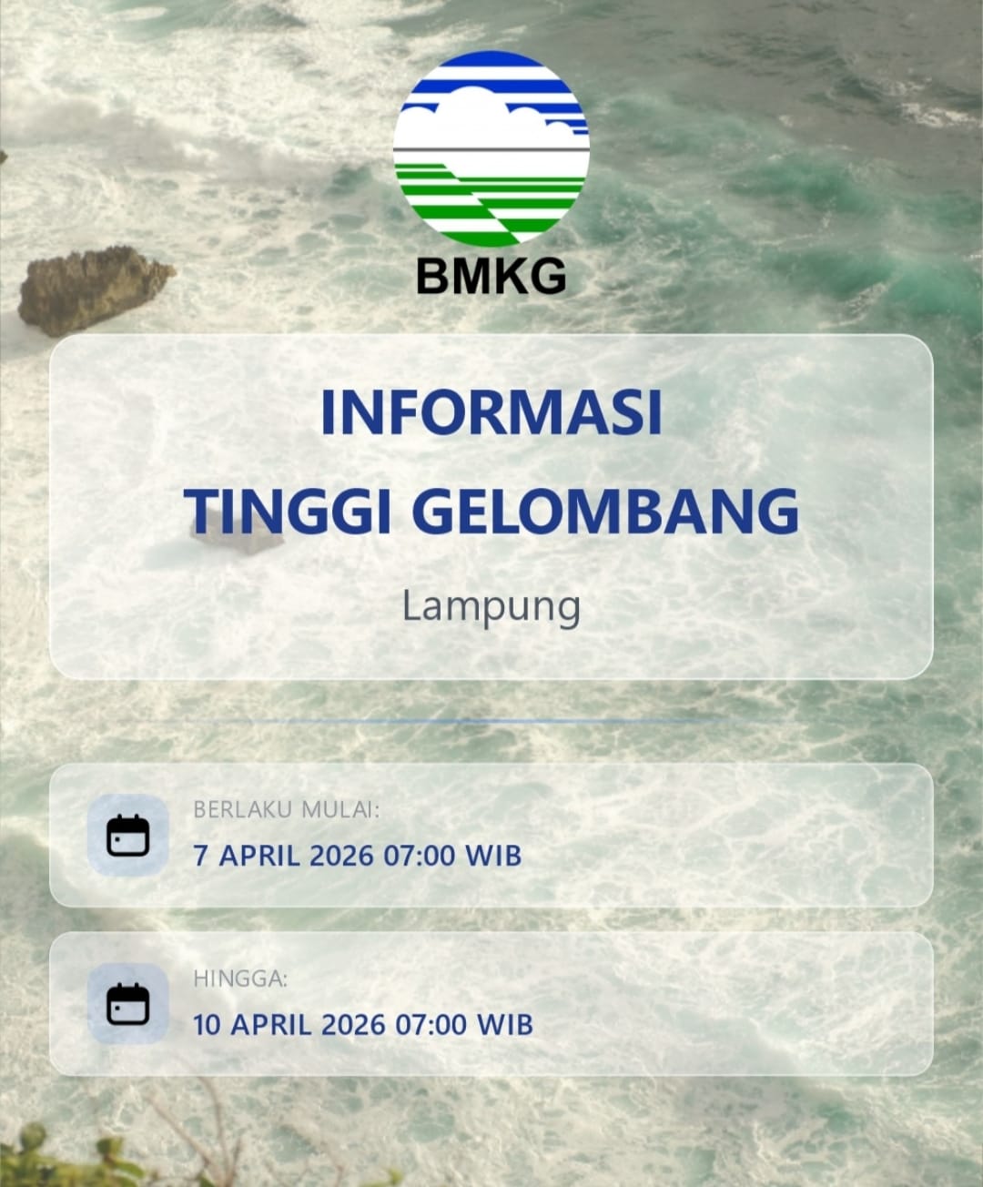 BMKG Maritim Lampung Keluarkan Peringatan Dini Tinggi Gelombang Hingga 2,5 Meter