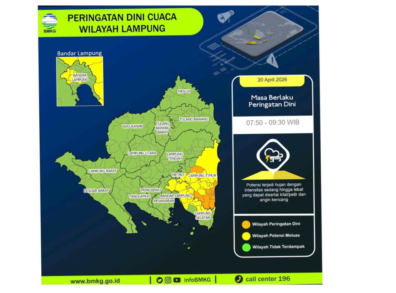 Pagi Ini, BMKG Warning Cuaca Ekstrem di Lampung Timur, Lamsel hingga Bandar Lampung