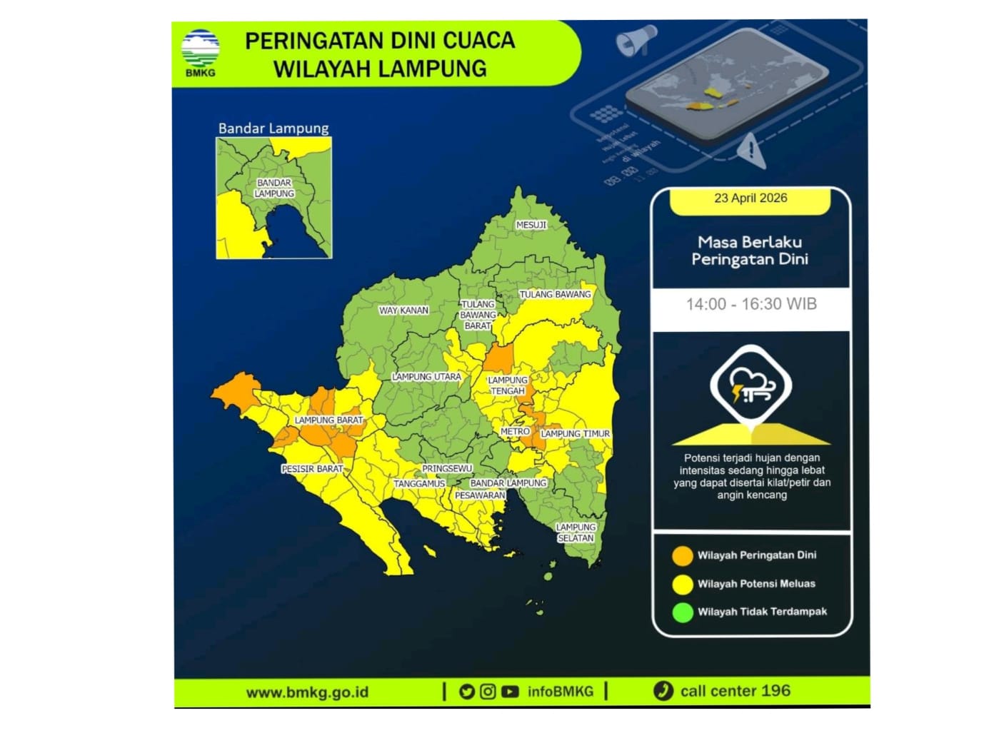 Update BMKG Lampung Siang Ini, Keluarkan Peringatan Dini Hujan Lebat dan Angin Kencang
