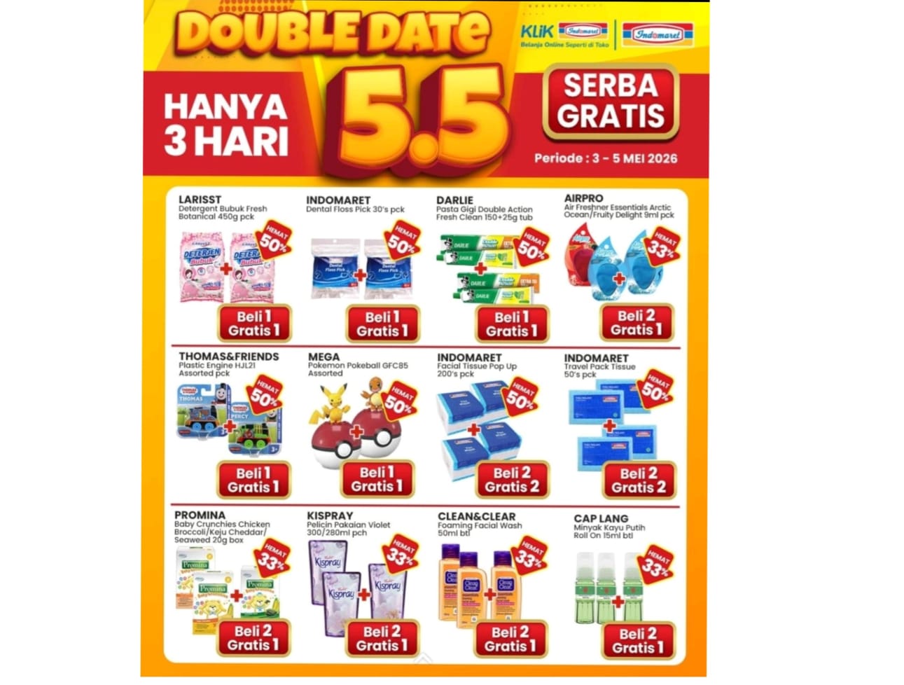 Promo Double Date 5.5 Indomaret, Serba Gratis Hanya 3 Hari