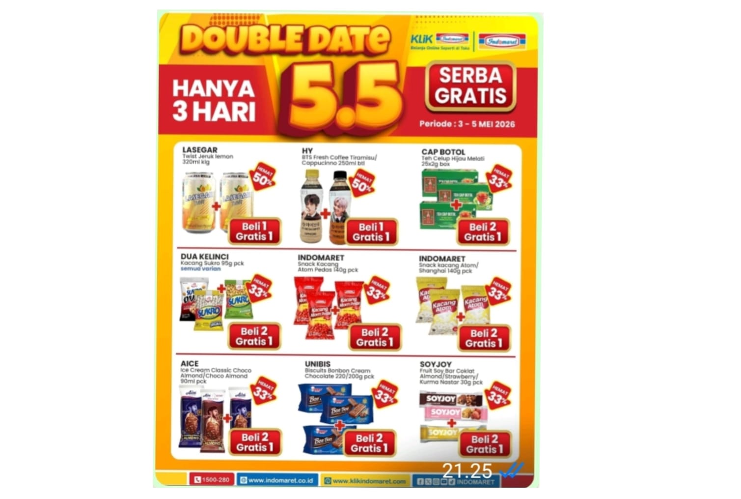Besok Terakhir, Promo Double Date 5.5 Indomaret Berikan Penawaran Serba Gratis