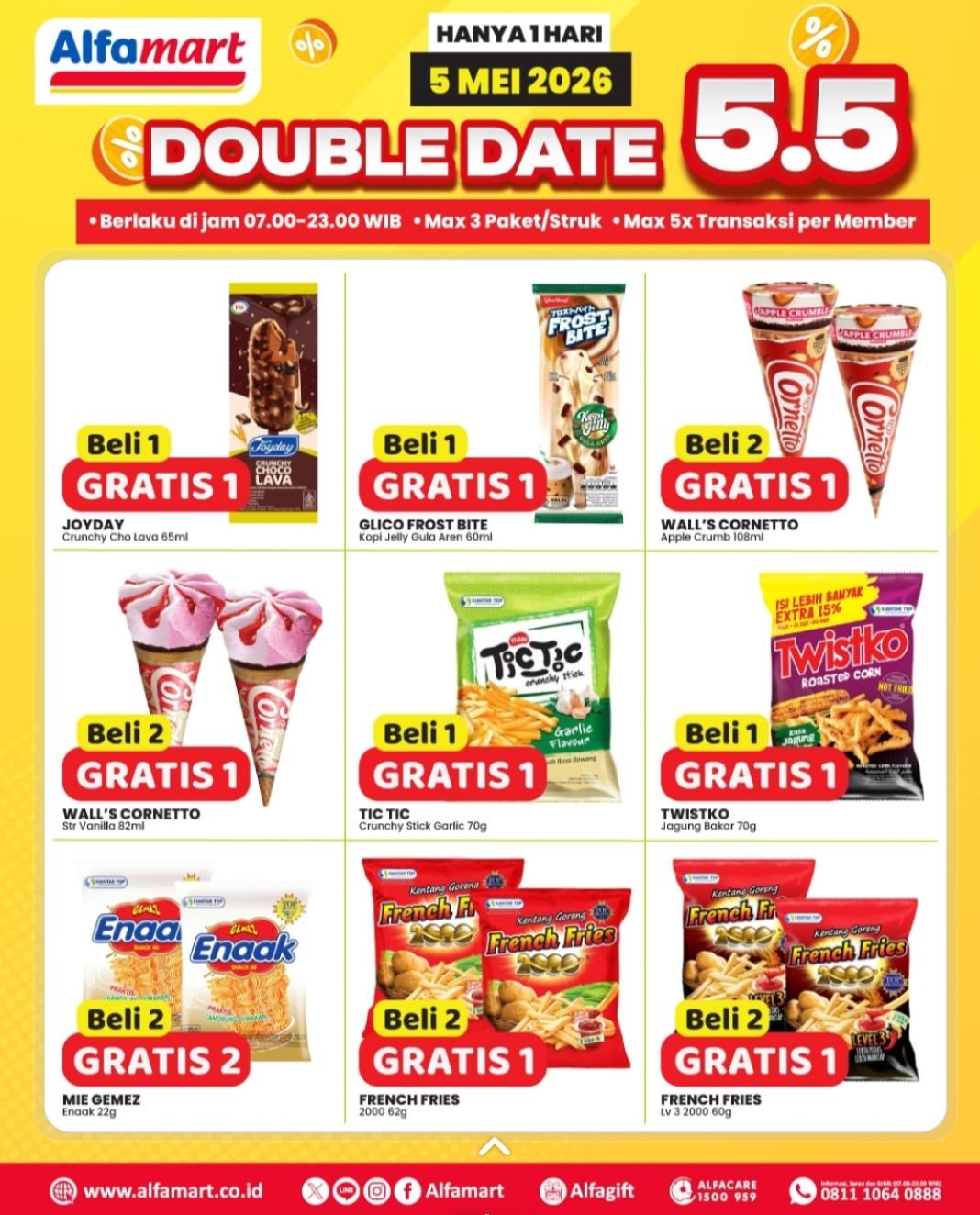 Hanya Hari Ini, Promo Double Date Alfamart, Banjir Gratisan Camilan dan Es Krim