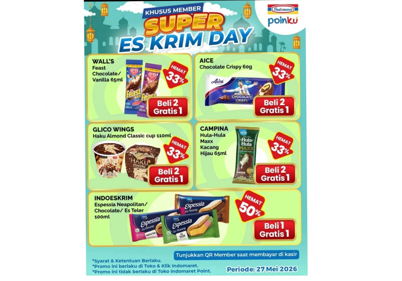 Hanya Hari Ini, Promo Super Es Krim Day Indomaret Khusus Member Poinku