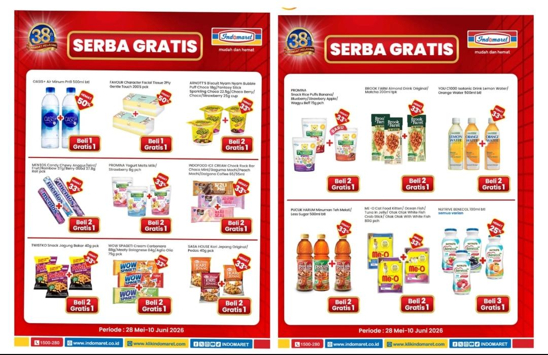 Hanya Sampai 10 Juni 2026, Ini Deretan Produk Promo Serba Gratis di Indomaret