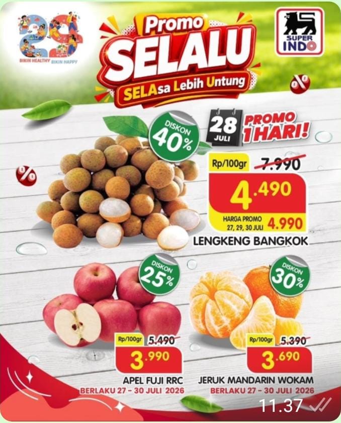 Promo Selalu Super Indo 28 Juli 2026, Lengkeng Bangkok Cuma Rp 4.490/100gram