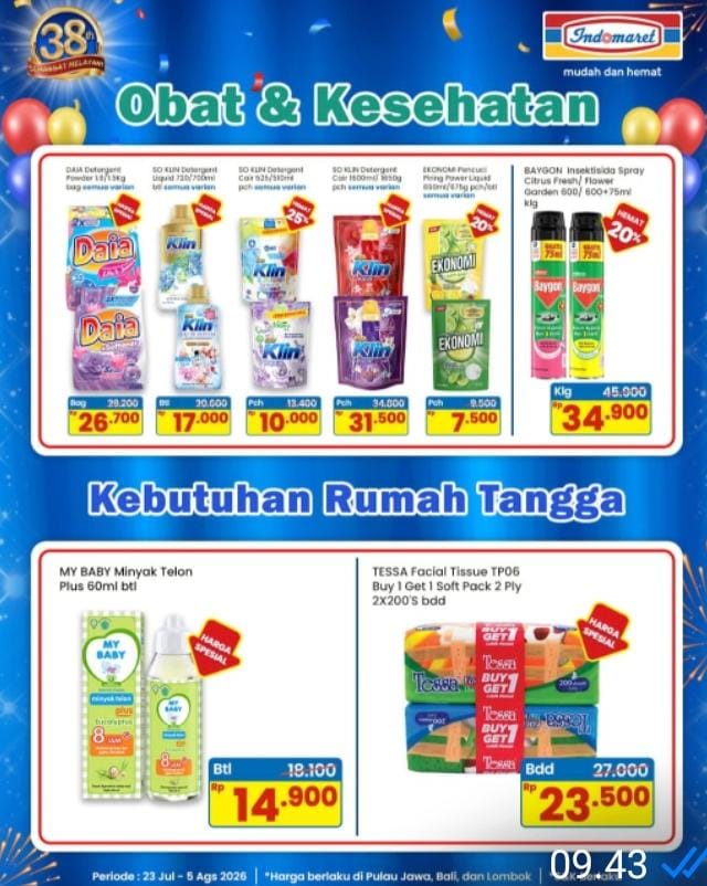 Promo Indomaret 23 Juli – 5 Agustus 2026: Diskon Deterjen, Minyak Telon, hingga Tisu Murah