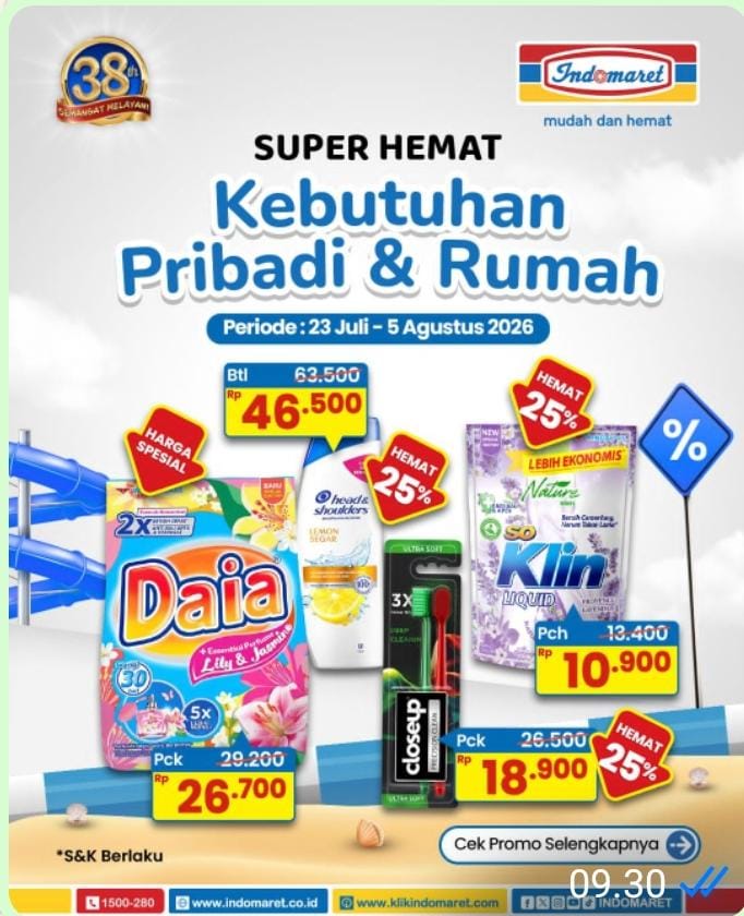 Promo Indomaret Super Hemat Hingga 5 Agustus 2026, Diskon Produk Kebersihan Rumah dan Perawatan Diri