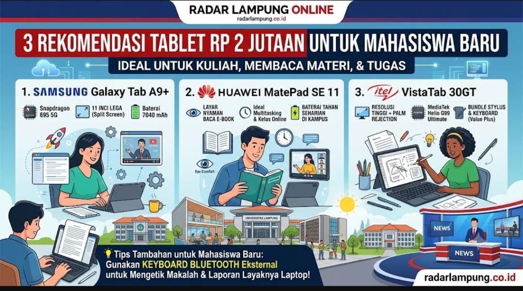 Tiga Rekomendasi Tablet Rp 2 Jutaan Terbaik untuk Mahasiswa Baru 2026, Cocok Buat Tugas dan Kuliah