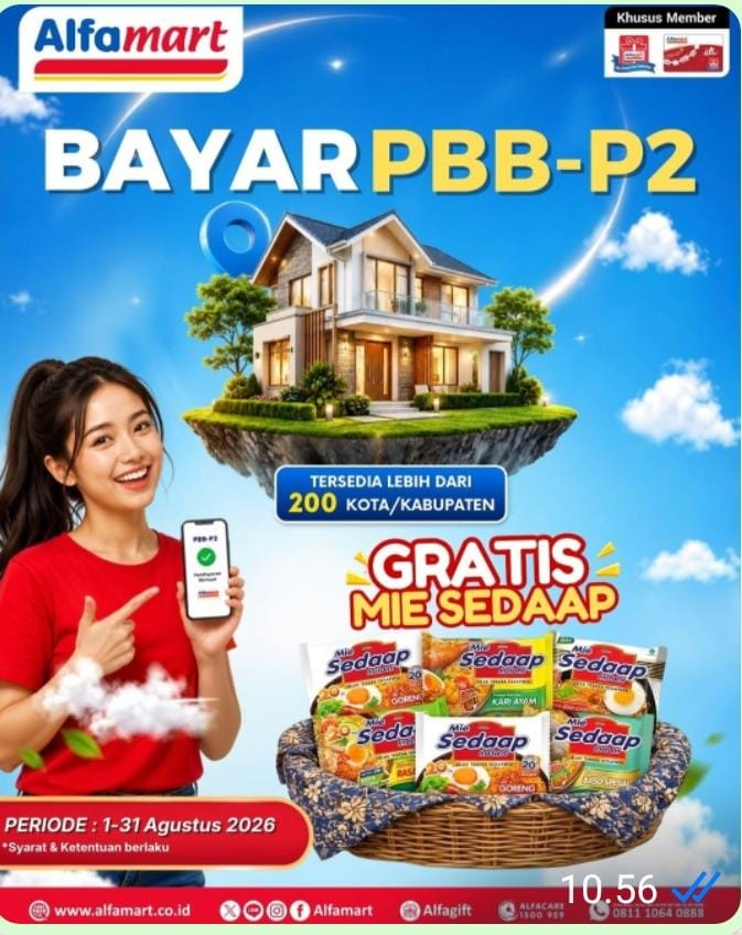 Bayar PBB-P2 di Alfamart Lebih Praktis, Ada Promo Gratis Mie Sedaap Selama Agustus 2026